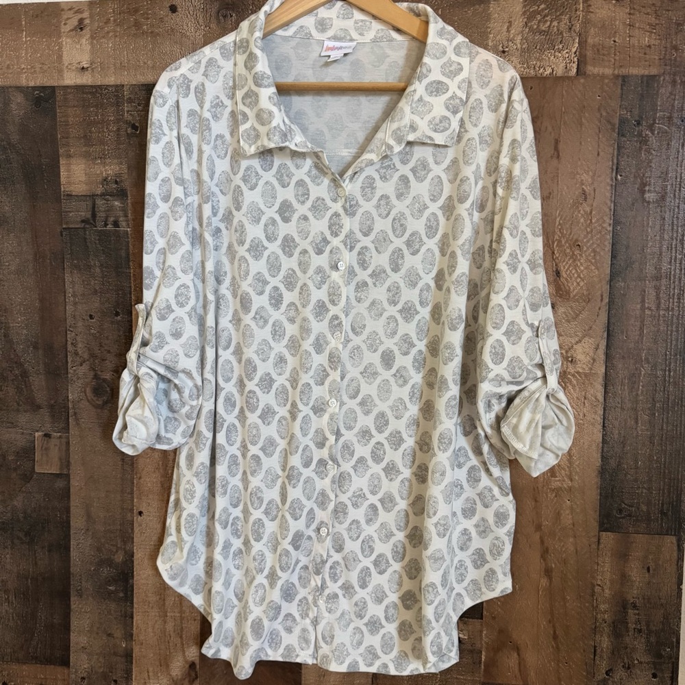LuLaRoe Valentina Top Off White Gray Button Down Top